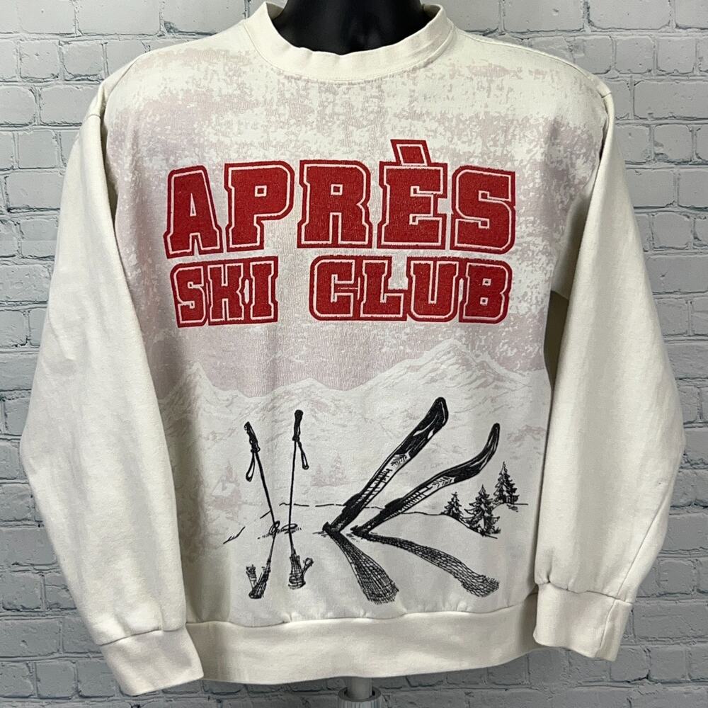 Apres Ski Club Sweatshirt Chemistry Skiing Skier Crewneck White Womens L Large